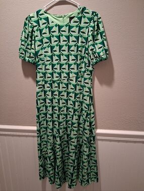 Donna Morgan Green Geometric Midi Dress